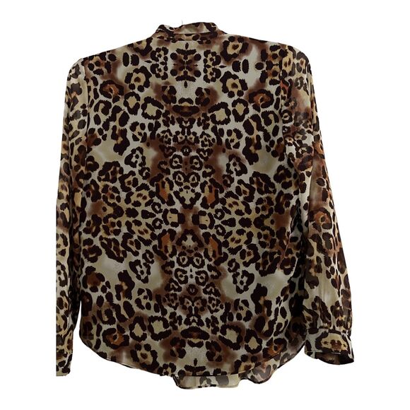 Coldwater Creek Women's Blouse Sz S Leopard Print Mock Neck Chiffon Double Layer - Picture 4 of 13